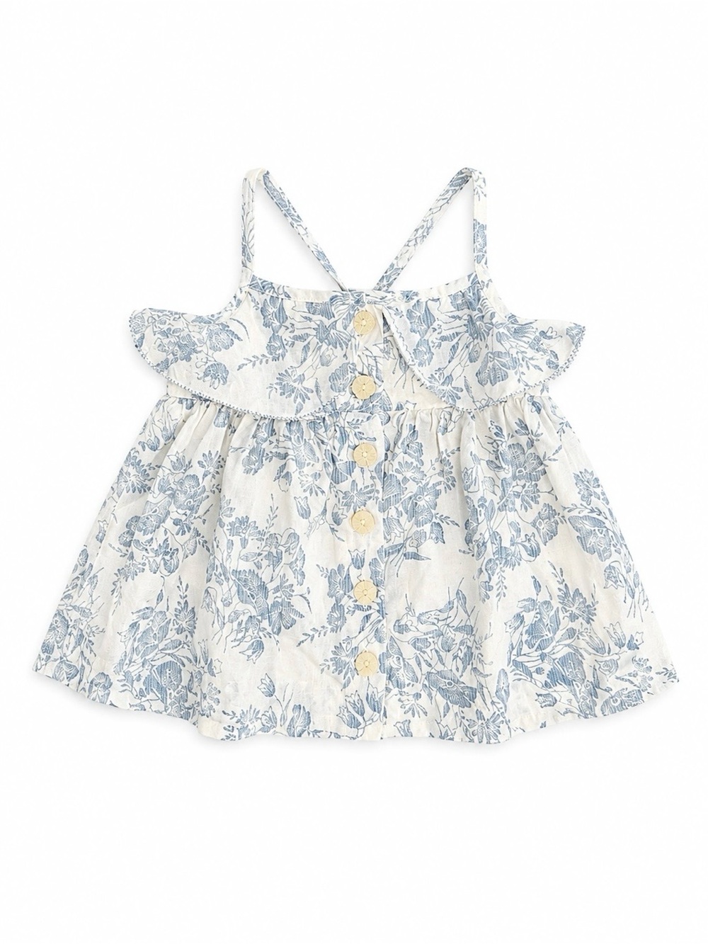 Ralph Lauren Baby Girl Blue Floral Toile Ruffle Top Dress 12M Cotton